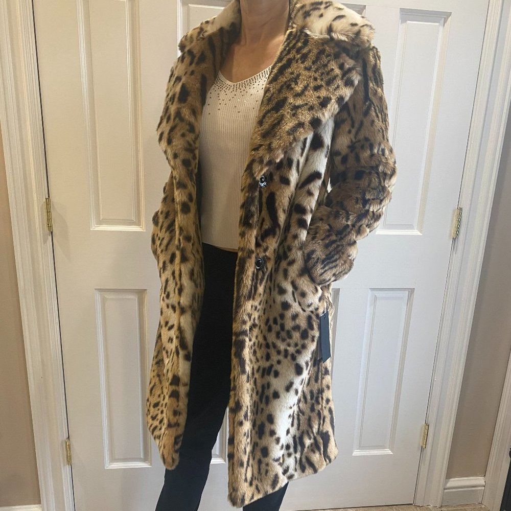 Kendall + Kylie Leopard Print Faux Fur Reversible Coat Size S